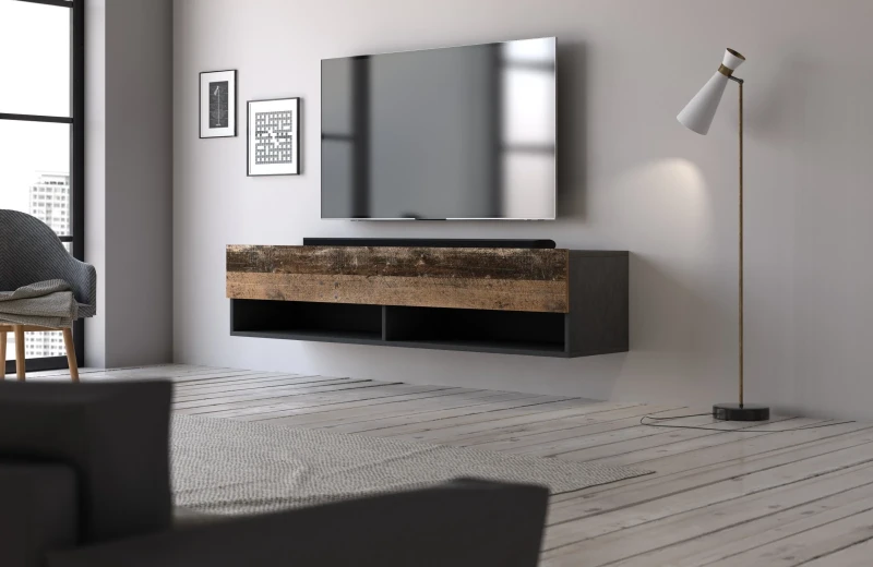 Szafka RTV Derby 140 cm wisząca z opuszczaną klapą matera/old style ciemny