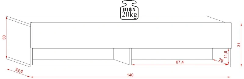 Szafka RTV Derby 140 cm wisząca z opuszczaną klapą matera/old style ciemny