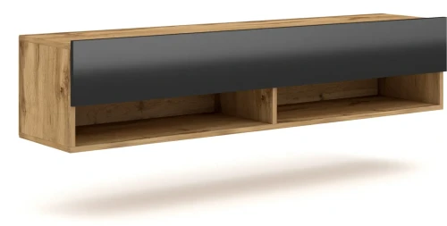 Szafka RTV Derby 140 cm wisząca z opuszczaną klapą dąb wotan/czarny połysk