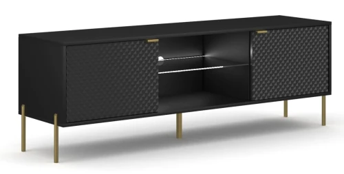 Szafka RTV Diamond 162 cm z oświetleniem LED czarny połysk/złote elementy