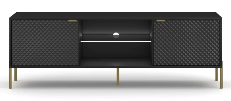 Szafka RTV Diamond 162 cm z oświetleniem LED czarny połysk/złote elementy