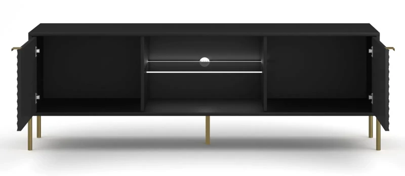 Szafka RTV Diamond 162 cm z oświetleniem LED czarny połysk/złote elementy