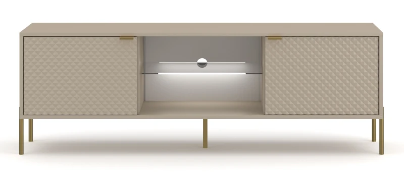 Szafka RTV Diamond 162 cm z oświetleniem LED kaszmir połysk/złote elementy