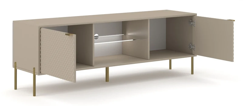 Szafka RTV Diamond 162 cm z oświetleniem LED kaszmir połysk/złote elementy