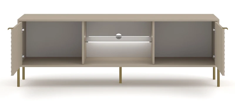 Szafka RTV Diamond 162 cm z oświetleniem LED kaszmir połysk/złote elementy