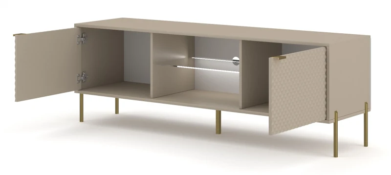 Szafka RTV Diamond 162 cm z oświetleniem LED kaszmir połysk/złote elementy