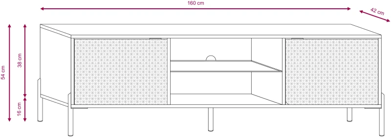 Szafka RTV Diamond 162 cm z oświetleniem LED kaszmir połysk/złote elementy