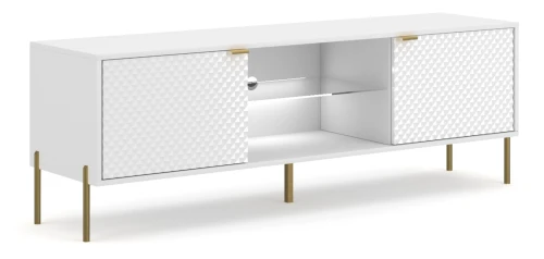 Szafka RTV Diamond 162 cm z oświetleniem LED biały połysk/złote elementy