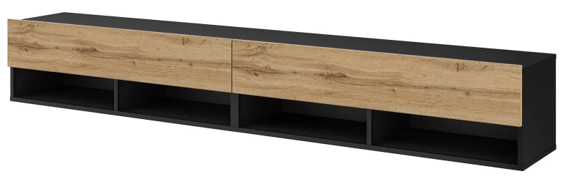 Szafka RTV Derby Double 200 cm wisząca opuszczane klapy czarny/dąb wotan