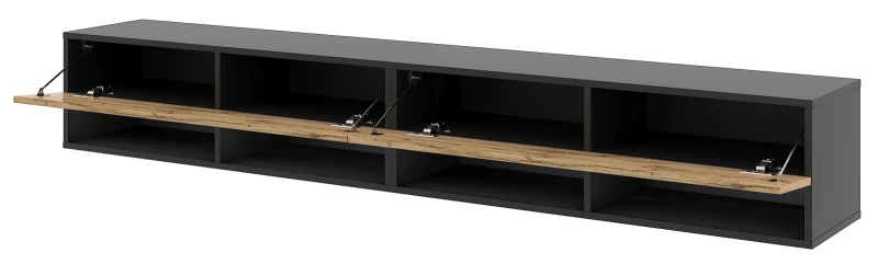 Szafka RTV Derby Double 200 cm wisząca opuszczane klapy czarny/dąb wotan