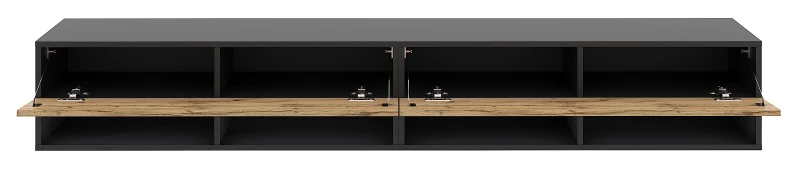 Szafka RTV Derby Double 200 cm wisząca opuszczane klapy czarny/dąb wotan