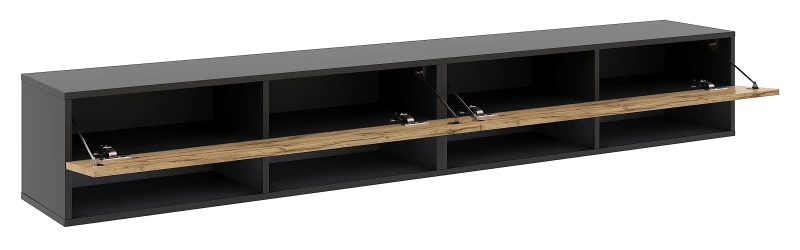 Szafka RTV Derby Double 200 cm wisząca opuszczane klapy czarny/dąb wotan