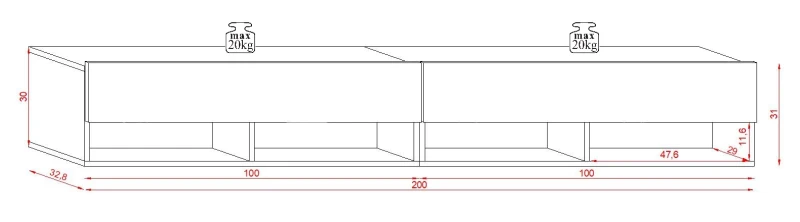 Szafka RTV Derby Double 200 cm wisząca opuszczane klapy czarny/dąb wotan