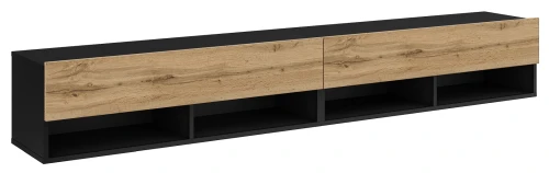 Szafka RTV Derby Double 280 cm wisząca opuszczane klapy czarny/dąb wotan