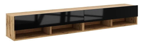 Szafka RTV Derby Double 280 cm wisząca opuszczane klapy dąb wotan/czarny połysk