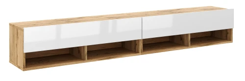 Szafka RTV Derby Double 280 cm wisząca opuszczane klapy dąb wotan/biały połysk