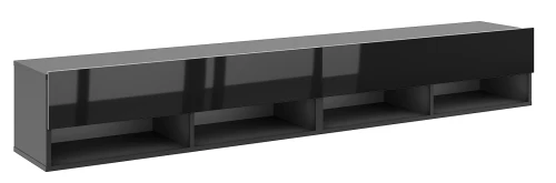 Szafka RTV Derby 280 cm wisząca z opuszczanymi klapami czarny/czarny połysk