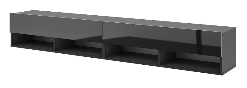 Szafka RTV Derby 280 cm wisząca z opuszczanymi klapami czarny/czarny połysk
