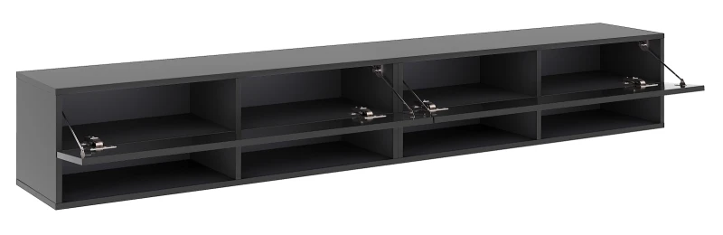 Szafka RTV Derby 280 cm wisząca z opuszczanymi klapami czarny/czarny połysk
