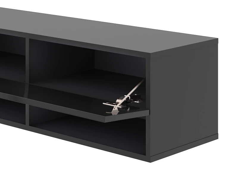 Szafka RTV Derby 280 cm wisząca z opuszczanymi klapami czarny/czarny połysk