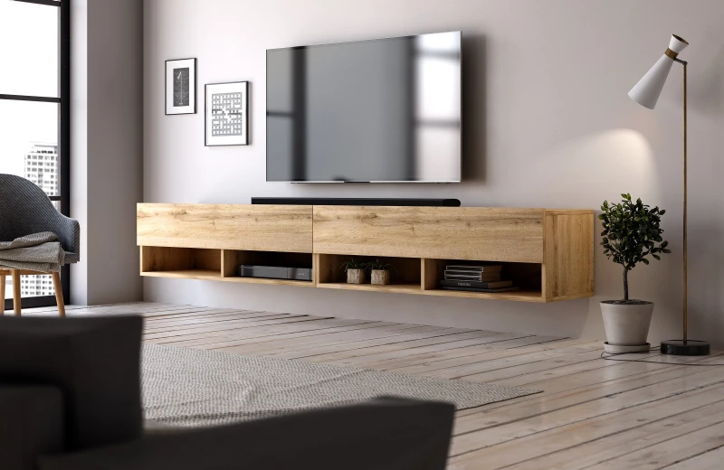 Szafka RTV Derby 280 cm wisząca z opuszczanymi klapami dąb wotan