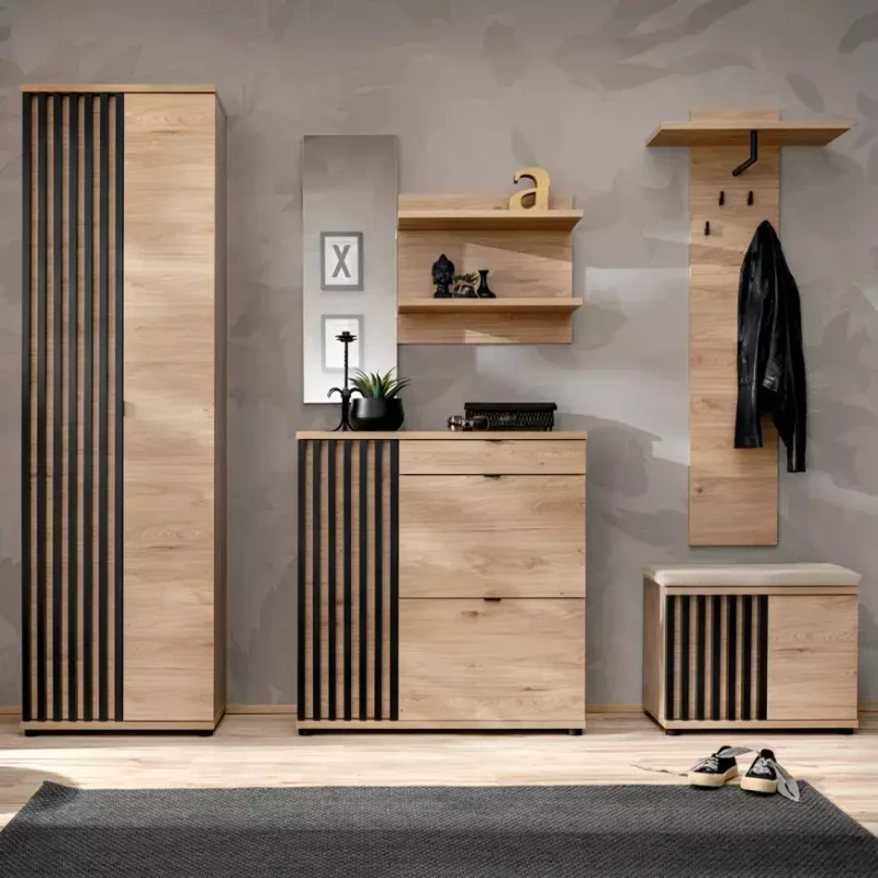 Komoda Pedro 90 cm z lamelami do przedpokoju hickory jackson/czarny