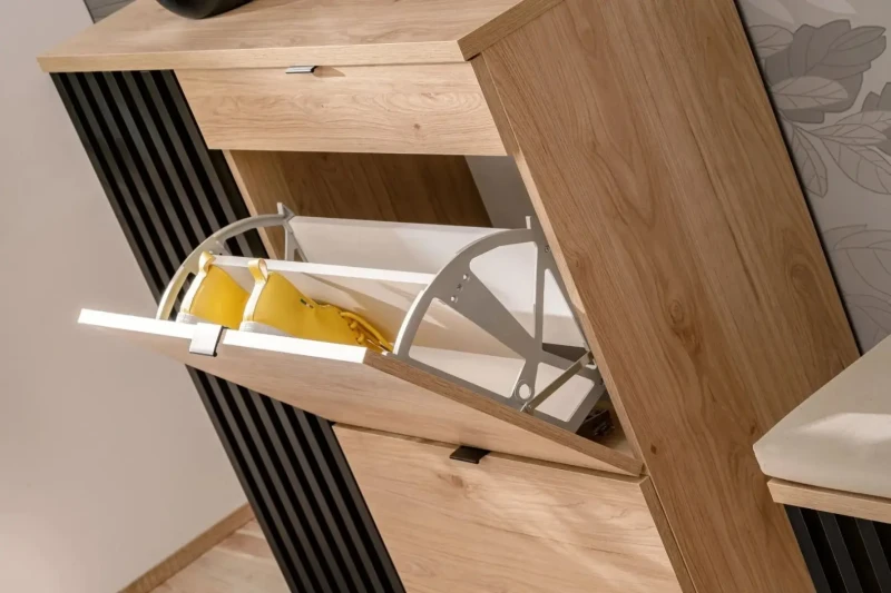 Komoda Pedro 90 cm z lamelami do przedpokoju hickory jackson/czarny