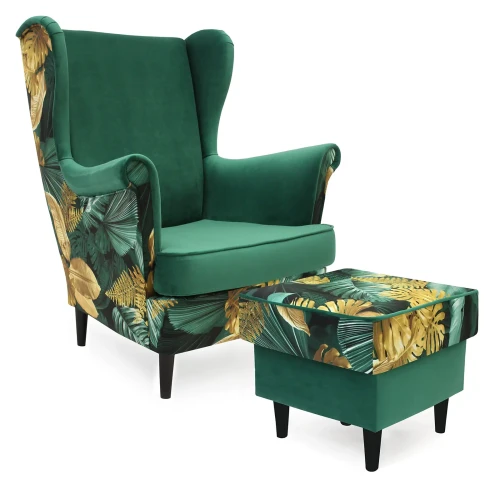 Fotel uszak Lily Double z podnóżkiem w stylu skandynawskim