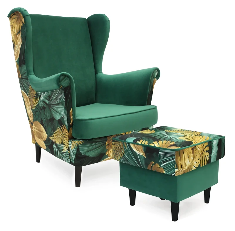 Fotel uszak Lily Double z podnóżkiem w stylu skandynawskim