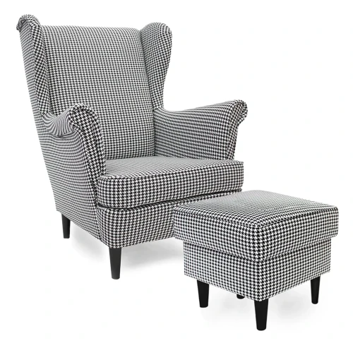 Fotel uszak Lily Printy z podnóżkiem w stylu skandynawskim