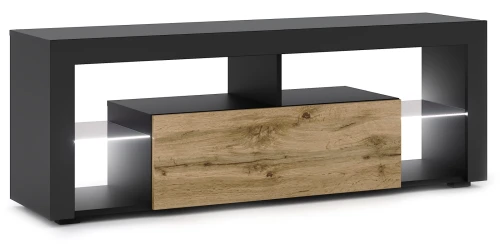 Szafka RTV Everest 140 cm z oświetleniem LED czarny/dąb wotan