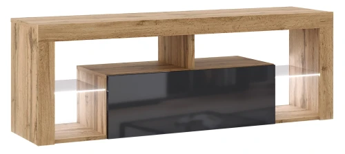 Szafka RTV Everest 140 cm z oświetleniem LED dąb wotan/czarny połysk