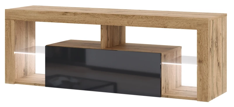 Szafka RTV Everest 140 cm z oświetleniem LED dąb wotan/czarny połysk