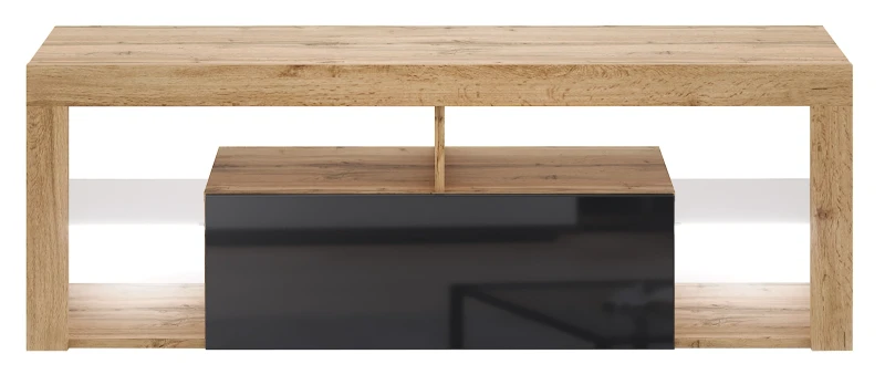 Szafka RTV Everest 140 cm z oświetleniem LED dąb wotan/czarny połysk