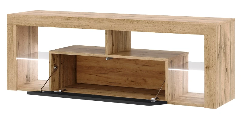 Szafka RTV Everest 140 cm z oświetleniem LED dąb wotan/czarny połysk