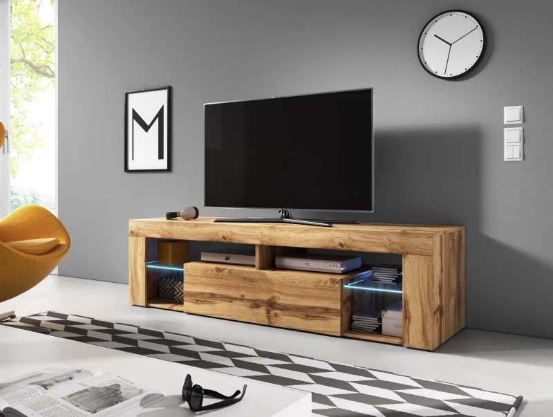 Szafka RTV Everest 140 cm z oświetleniem LED dąb wotan