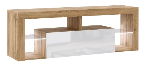 Szafka RTV Everest 140 cm z oświetleniem LED dąb wotan/biały połysk