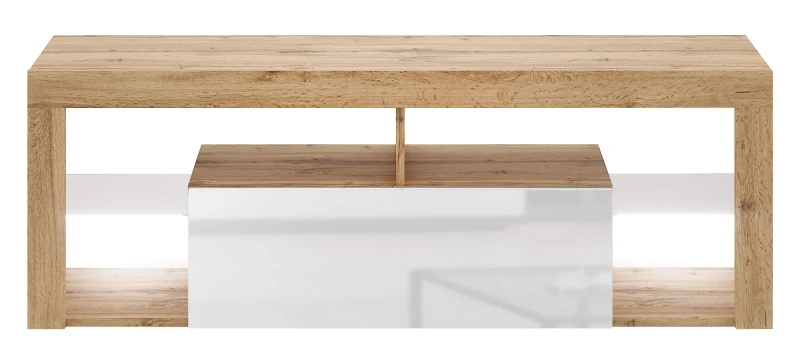 Szafka RTV Everest 140 cm z oświetleniem LED dąb wotan/biały połysk
