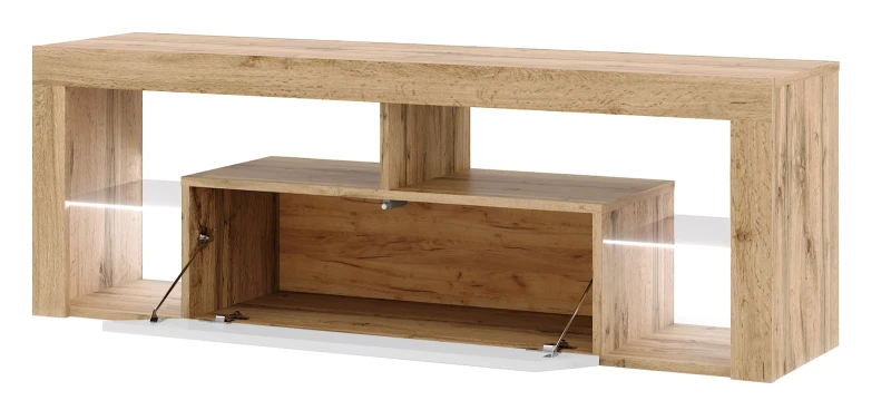 Szafka RTV Everest 140 cm z oświetleniem LED dąb wotan/biały połysk