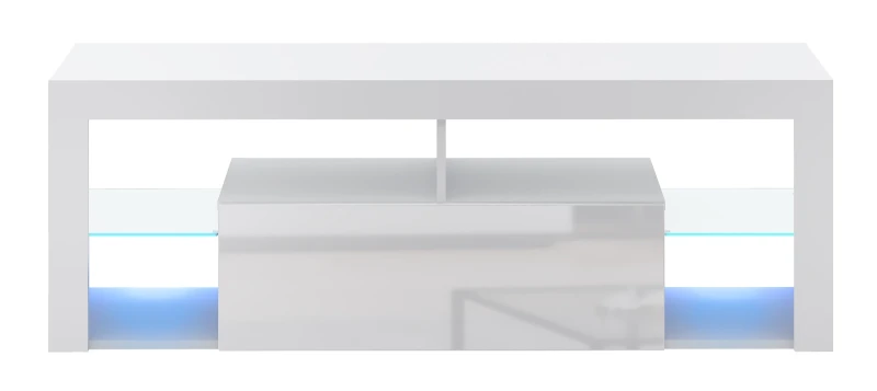 Szafka RTV Everest 140 cm z oświetleniem LED biały/biały połysk