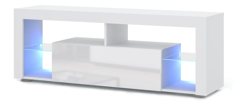 Szafka RTV Everest 140 cm z oświetleniem LED biały/biały połysk