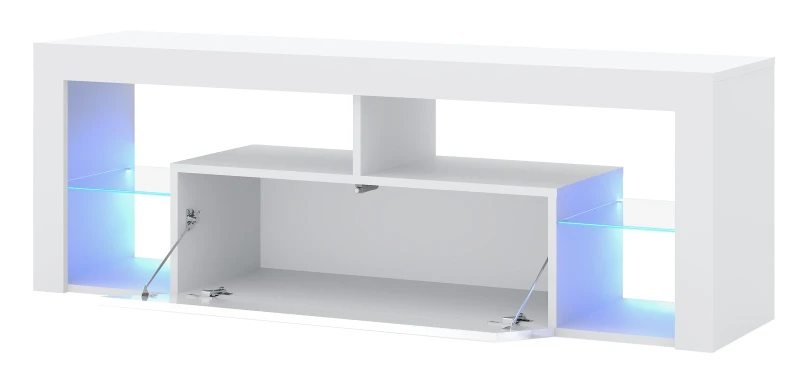 Szafka RTV Everest 140 cm z oświetleniem LED biały/biały połysk
