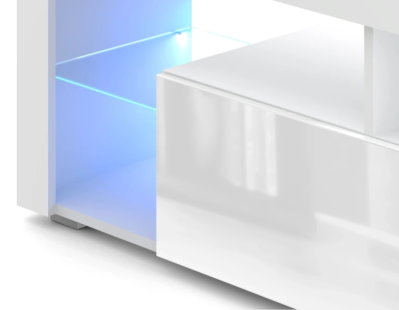 Szafka RTV Everest 140 cm z oświetleniem LED biały/biały połysk