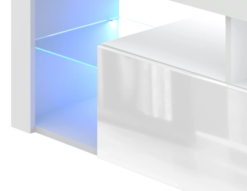 Szafka RTV Everest 140 cm z oświetleniem LED biały/biały połysk