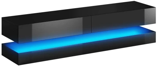 Szafka RTV Fly 140 cm z LED czarny mat/czarny wysoki połysk