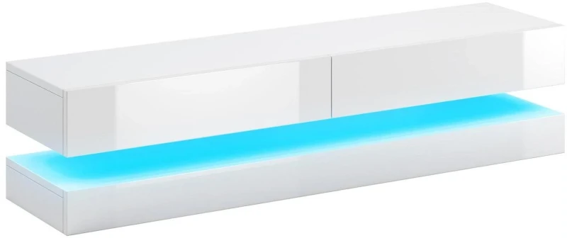 Szafka RTV Fly 140 cm z LED biały mat/biały wysoki połysk