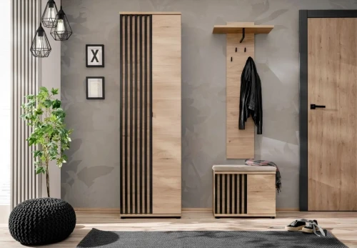 Zestaw mebli do przedpokoju Pedro II z dwudrzwiową szafą hickory jackson/czarny