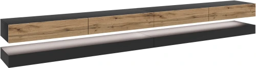 Szafka RTV Fly Double 280 cm z oświetleniem LED czarny/dąb wotan