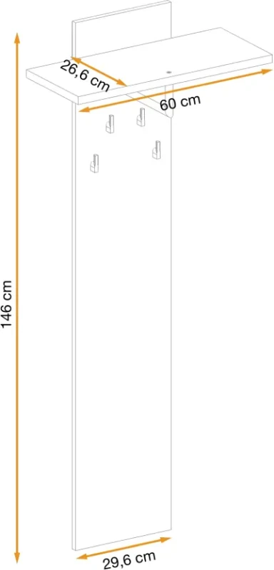 Wieszak ścienny Pedro 60 cm z półką do przedpokoju hickory jackson