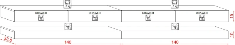 Szafka RTV Fly Double 280 cm z oświetleniem LED biały/biały połysk